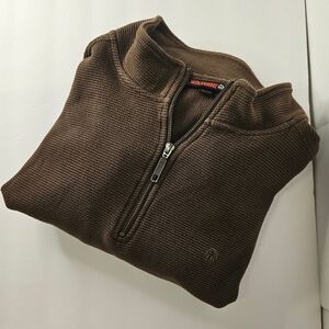Men's Wolverine 1/4 Zip Mock Neck Waffle Thermal Work Shirt - Brown - X-Large -